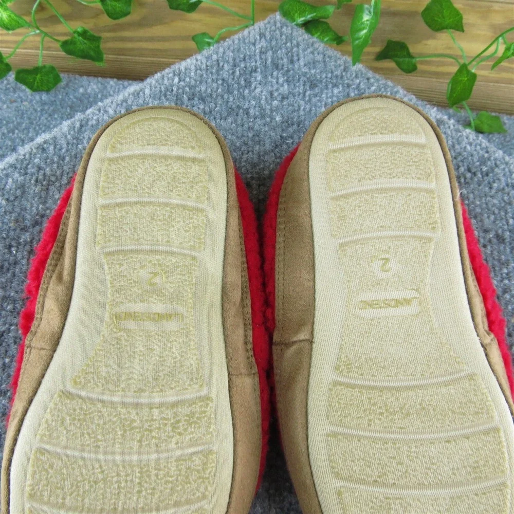 Lands' End Boys Slip-On Shoes Slipper Red Fabric Slip On Size Y 2‎ Medium